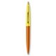 a metallic orange barrel & yellow cap gold trim pens