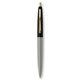 a metallic silver barrel & black cap gold trim pens