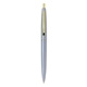 aerial view a metallic silver barrel & metallic silver cap gold trim pens, image 1 of 7