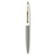 a metallic silver barrel & white cap gold trim pens
