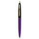 a purple barrel & black cap gold trim pens