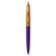a purple barrel & metallic orange cap gold trim pens