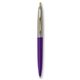 a purple barrel & metallic silver cap gold trim pens