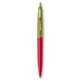 a red barrel & metallic green cap gold trim pens