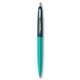 a teal barrel & metallic dark blue cap gold trim pens