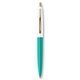 a teal barrel & white cap gold trim pens