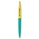 a teal barrel & yellow cap gold trim pens