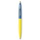 a yellow barrel & blue cap gold trim pens