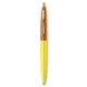 a yellow barrel & metallic orange cap gold trim pens