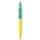 a yellow barrel & teal cap gold trim pens