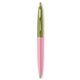 a pink lemonade barrel & metallic green cap gold trim pens
