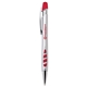 aerial view a red pms200 veneno silver ballpoint pen, image 1 of 3