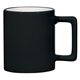 aerial view a black with white inside promotional personalized 11 oz the joe coffee mug ceramic, image 1 of 2