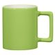 aerial view a lime green with white inside promotional personalized 11 oz the joe coffee mug ceramic, image 1 of 2