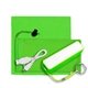 aerial view a lime techbank mobile tech power bank accessory kit in microfiber cinch pack components inserted into microfiber kit, image 1 of 3