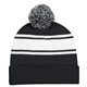 aerial view a black/white two - tone knit pom beanie with cuff, image 1 of 3