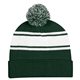 aerial view a forest green/white two - tone knit pom beanie with cuff, image 1 of 3