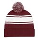 aerial view a burgundy/white two - tone knit pom beanie with cuff, image 1 of 3