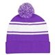 aerial view a purple/white two - tone knit pom beanie with cuff, image 1 of 3