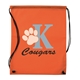 aerial view a orange non woven sport drawstring backpack, image 1 of 4