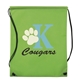 aerial view a lime green non woven sport drawstring backpack, image 1 of 4