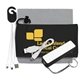 Promotional ChargeBank Mobile Tech Power Bank Accessory Kit with Charging Cables and Microfiber Cloth in Microfiber Cinch Pouch Components inserted into Microfiber Pouch