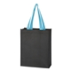 aerial view a black with light blue handles non - woven mini tote bag, image 1 of 2