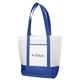 aerial view a royal blue harbor non - woven tote bag, image 1 of 3
