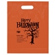 a orange happy halloween die cut bag with flexo ink imprint