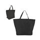 aerial view a black two - tone heat sealed non - woven tote bag, image 1 of 2