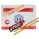 a clear/red clear translucent school kit - 2 pencils, wood ruler, crayon, pencil sharpener