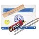 a clear/blue clear translucent school kit - 2 pencils, wood ruler, crayon, pencil sharpener