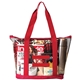 a red 600d poly cayman clear tote