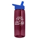 aerial view a translucent burgundy bottle & royal blue lid 26 oz flair tritan water bottle with flip straw lid, image 1 of 3