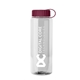 aerial view a clear bottle & burgundy lid guzzler bottle with tethered lid - 32 oz, image 1 of 2
