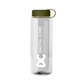 aerial view a clear bottle & olive lid guzzler bottle with tethered lid - 32 oz, image 1 of 2
