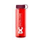aerial view a translucent red bottle & burgundy lid guzzler bottle with tethered lid - 32 oz, image 1 of 2