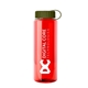 aerial view a translucent red bottle & olive lid guzzler bottle with tethered lid - 32 oz, image 1 of 2