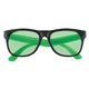 aerial view a black with green tinted lenses rubberized sunglasses, image 1 of 3