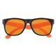 aerial view a black with orange tinted lenses rubberized sunglasses, image 1 of 3