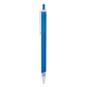 aerial view a frosted blue slim click translucent pen, image 1 of 3
