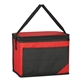 aerial view a red non - woven chow time cooler bag, image 1 of 2