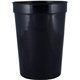 a black 12 oz smooth walled plastic stadium cup with automated silkscreen imprint