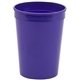 a purple 12 oz smooth walled plastic stadium cup with automated silkscreen imprint