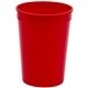 a red 12 oz smooth walled plastic stadium cup with automated silkscreen imprint