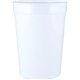 aerial view a white 12 oz smooth walled plastic stadium cup with automated silkscreen imprint, image 1 of 2