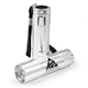 a silver 9 led flashlight with strap
