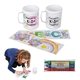 a white interactive coloring mug with crayons set