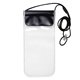 aerial view a black truckee clear touch through water - resistant cell phone and accessories carrying case with 35 adjustable breakaway lanyard, image 1 of 7