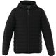 aerial view a black (995) mens norquay insulated puffer jacket with hood, image 1 of 2